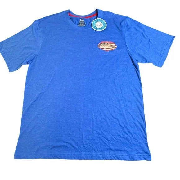 Realtree Fishing Mens XL Blue Graphic T-Shirt Bass USA Flag Navy Heather RTK897 - Picture 1 of 7